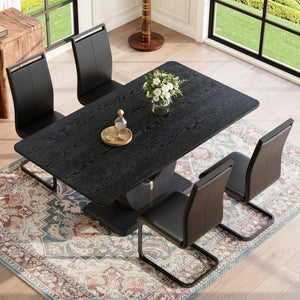 English Elm Black Wood Grain Mdf Dining Set Seats 4 with Pu Leather Arched Leg Chairs W1151S04439