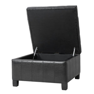 English Elm Black Tufted Pu Lift Top Storage Ottoman with Rubberwood Legs for Living Spaces Black N779P404084B