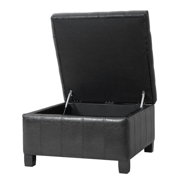 English Elm Black Tufted Pu Lift Top Storage Ottoman with Rubberwood Legs for Living Spaces Black N779P404084B