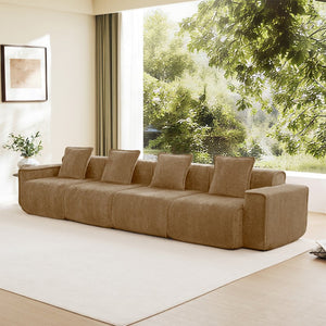 English Elm Streamlined Velvet Modular Sofa Four Seat Deep Cloud Foam French Piping Living Room Brown W3041S00375