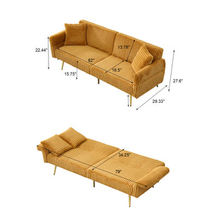 English Elm 79 Corduroy Sofa Bed Foldable Double Convertible Sleeper with Folding Armrests for Compact Living Rooms Yellow W2290P250581