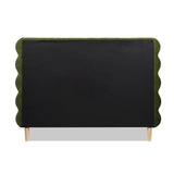 English Elm Stockholm Modern Wavy Headboard Platform Bed, Queen, Olive Green Performance Velvet