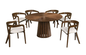 VIG Furniture Modrest Weiss - Mid-Century Modern Walnut Round Dining Table + 6 Chair Set VGMAMIT-5346-MI-1181-SET