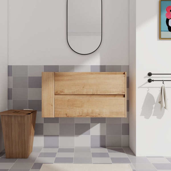 English Elm 36" Wall Mounting Bathroom Vanity with Soft-Close 2/3 Drawers, Adjustable Side Shelf, Water-Resistant Finish W999P168519
