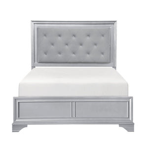 English Elm Silver Framed Queen Bed Tufted Knit Headboard with Built-in Led Ambient Lighting Glam B011S02470