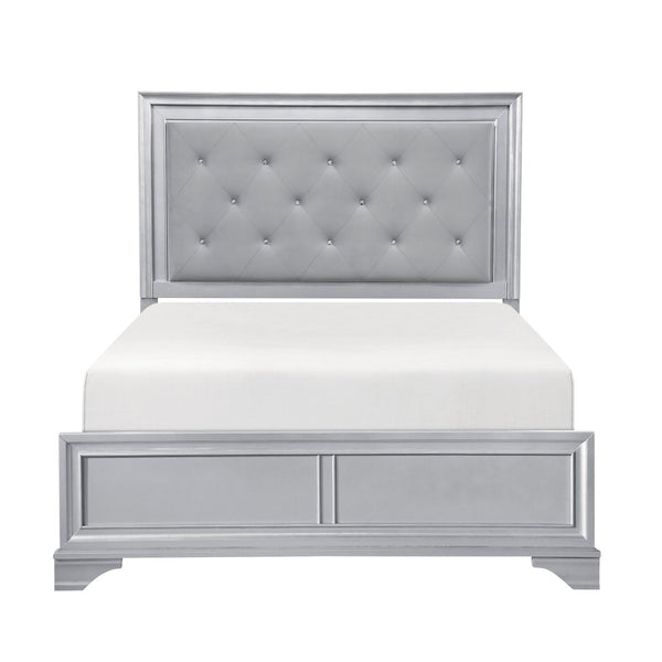 English Elm Silver Framed Queen Bed Tufted Knit Headboard with Built-in Led Ambient Lighting Glam B011S02470