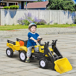 English Elm Aosom Kids Pedal Excavator with Functional Bucket Six Wheels and Detachable Cargo Trailer W2225P249789