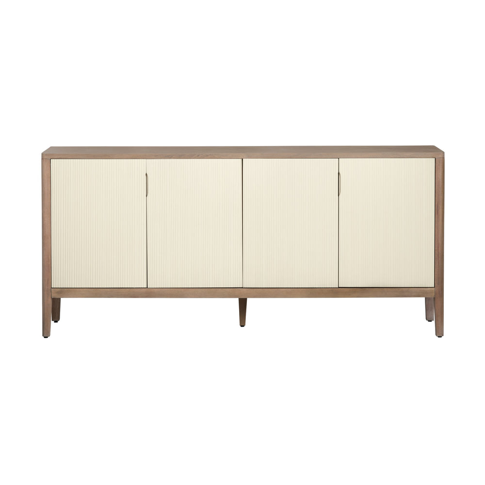 Crestview Collection Coastal 4 Door Media Credenza - Elegant Sideboard With Cream Doors, Buyer Wood, And Cord Management Brown Solid Wood Cvfdr1045