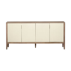 Crestview Collection Coastal 4 Door Media Credenza - Elegant Sideboard With Cream Doors, Buyer Wood, And Cord Management Brown Solid Wood Cvfdr1045