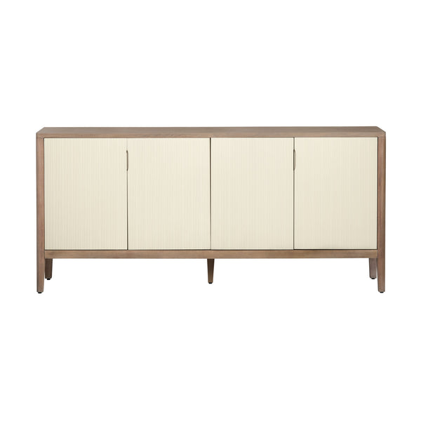 Crestview Collection Coastal 4 Door Media Credenza - Elegant Sideboard With Cream Doors, Buyer Wood, And Cord Management Brown Solid Wood Cvfdr1045