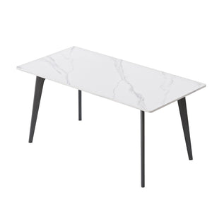 English Elm 62.99" Modern Artificial Stone Dining Table With Black Metal Legs - Sleek Design For 6 People P2 W1535S00512-GIGA