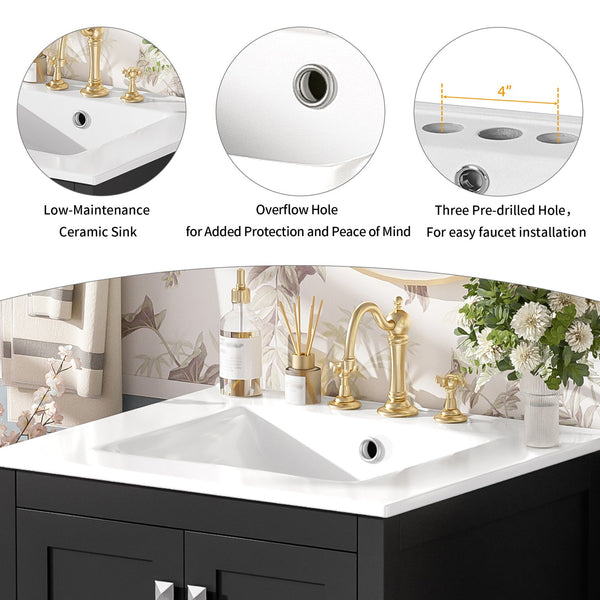 English Elm 48-Inch Modern Bathroom Vanity with Dual Ceramic Sinks, Ample Soft-Close Storage and Stylish Design Black N729P000009B