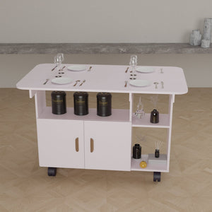 English Elm Modern Drop Leaf Rectangle Dining Table on Wheels with Drawer for Small Spaces W3101P420069