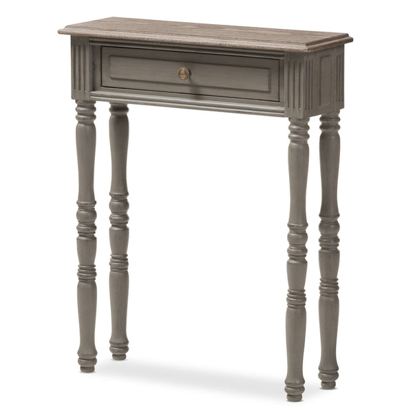 Baxton Studio Baxton Studio Charming Country Cottage Console Table with Ornate Legs and Antique Bronze Pull 1-Drawer ROB11-Brown-ST