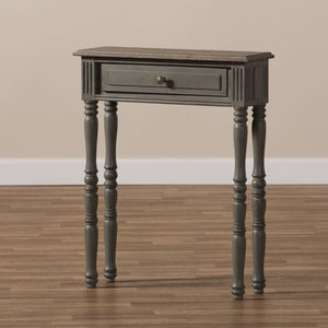 Baxton Studio Baxton Studio Charming Country Cottage Console Table with Ornate Legs and Antique Bronze Pull 1-Drawer ROB11-Brown-ST