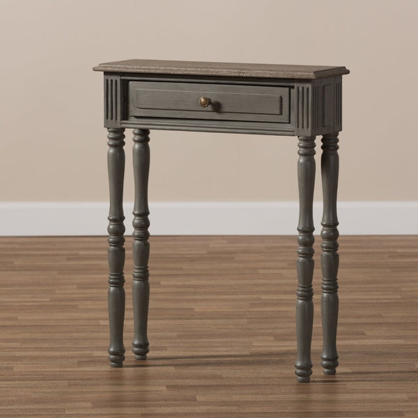Baxton Studio Baxton Studio Charming Country Cottage Console Table with Ornate Legs and Antique Bronze Pull 1-Drawer ROB11-Brown-ST