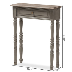 Baxton Studio Baxton Studio Charming Country Cottage Console Table with Ornate Legs and Antique Bronze Pull 1-Drawer ROB11-Brown-ST