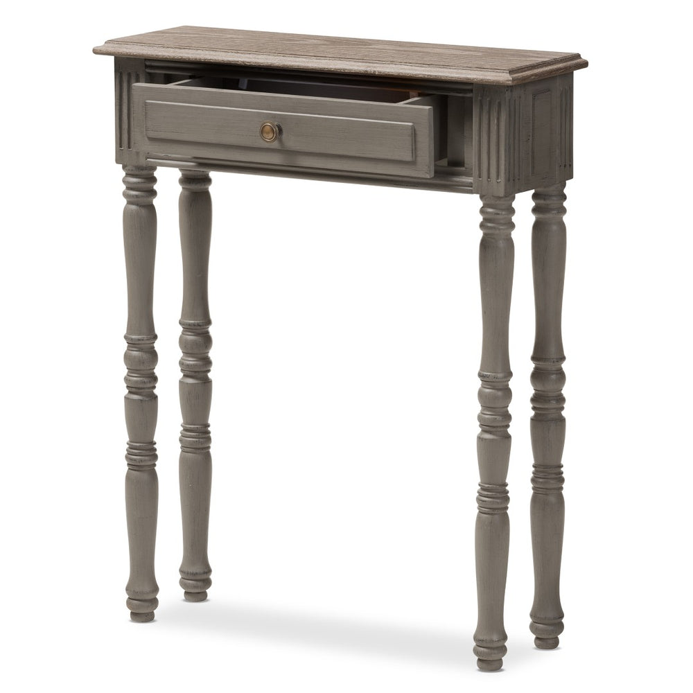 Baxton Studio Baxton Studio Charming Country Cottage Console Table with Ornate Legs and Antique Bronze Pull 1-Drawer ROB11-Brown-ST