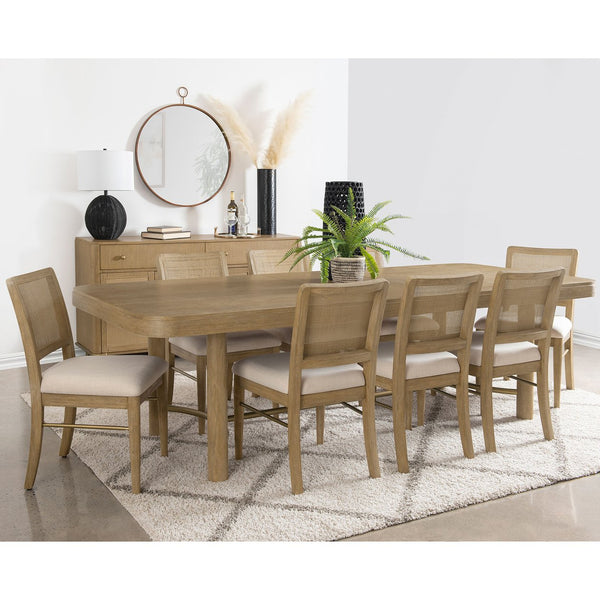 English Elm Benson Sand Wash Extension Dining Table with Removable Leaf, Rounded Corners & Antique Brass Stretcher B062P374100