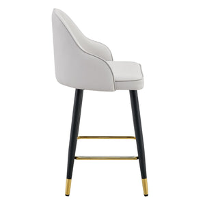 English Elm Set of 2 Pu Leather Barstools with Gold Footrest Curved Back for Kitchen Island Black,Light Gray W1151P383771