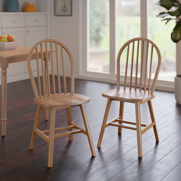 Winsome Wood Windsor 2-piece Modern Wooden Chair Set, Rustic Natural Finish For Dining Room Comfort And Style Natural Solid Wood 81837-winsome-wood