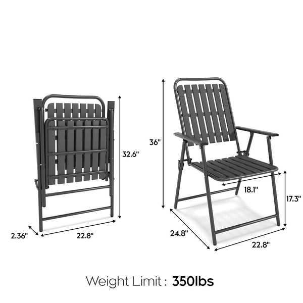 English Elm 3-piece Outdoor Bistro Set Foldable Slatted Chairs Tempered Glass Table Weather Resistant Black W3979S00010