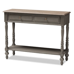 Baxton Studio Baxton Studio Charming Country Cottage Console Table with Ornate Legs and Antique Bronze Pull 2-Drawer ROB10-Brown-ST