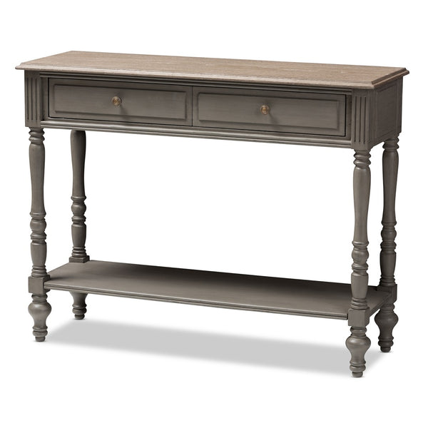 Baxton Studio Baxton Studio Charming Country Cottage Console Table with Ornate Legs and Antique Bronze Pull 2-Drawer ROB10-Brown-ST