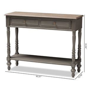 Baxton Studio Baxton Studio Charming Country Cottage Console Table with Ornate Legs and Antique Bronze Pull 2-Drawer ROB10-Brown-ST