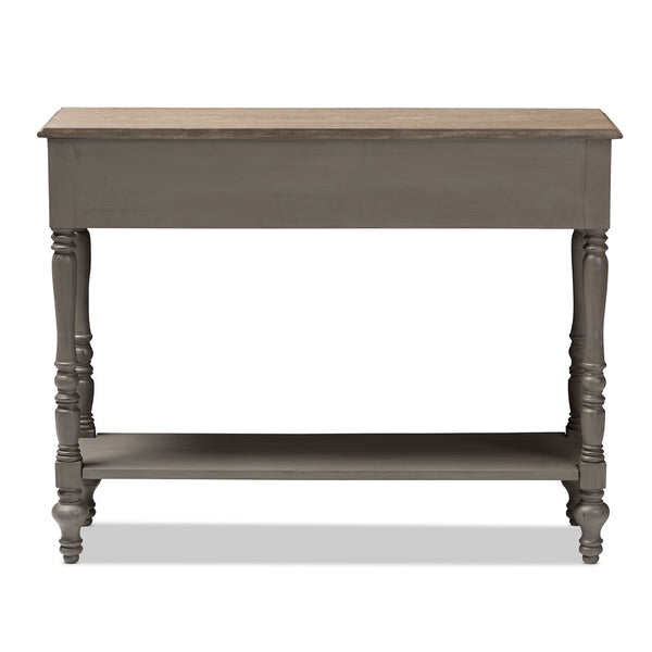 Baxton Studio Baxton Studio Charming Country Cottage Console Table with Ornate Legs and Antique Bronze Pull 2-Drawer ROB10-Brown-ST