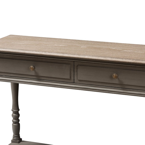 Baxton Studio Baxton Studio Charming Country Cottage Console Table with Ornate Legs and Antique Bronze Pull 2-Drawer ROB10-Brown-ST