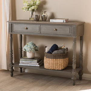 Baxton Studio Baxton Studio Charming Country Cottage Console Table with Ornate Legs and Antique Bronze Pull 2-Drawer ROB10-Brown-ST