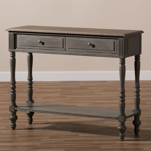 Baxton Studio Baxton Studio Charming Country Cottage Console Table with Ornate Legs and Antique Bronze Pull 2-Drawer ROB10-Brown-ST