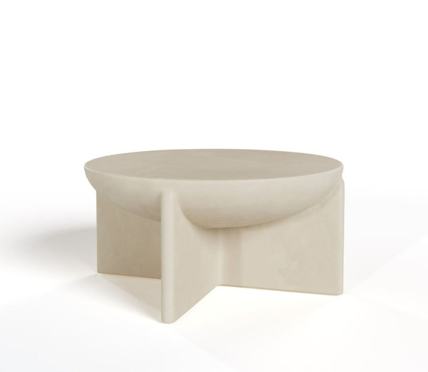 VIG Furniture Elsa Sculptural Concrete Round Table With Smooth Top And Cross Base—Durable, Weather-Resistant Artful Design Beige Coffee Table VGGR-615480-BGE
