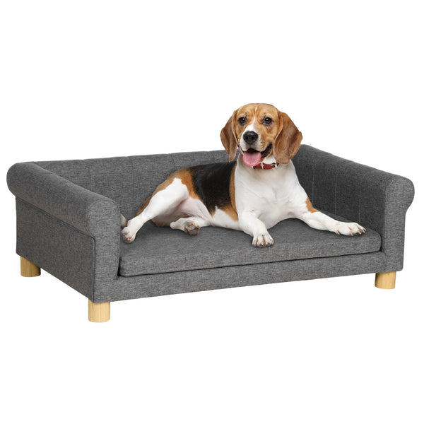 English Elm PawHut Modern Pet Sofa Bed for Medium-Large Dogs & Cats, Elevated Wood Frame, Removable Cushion, Dark Gray W2225P229579