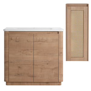 English Elm 36'' Freestanding Bathroom Vanity With Glossy Ceramic Sink & Soft-Close Doors For Stylish Storage W999S00402