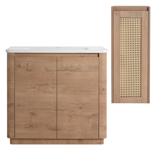 English Elm 36'' Freestanding Bathroom Vanity With Glossy Ceramic Sink & Soft-Close Doors For Stylish Storage W999S00402