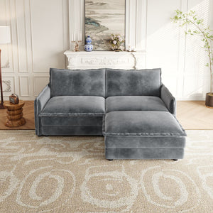 English Elm Corduroy 2-Seater L-Shaped Loveseat Sofa With Ottoman - Cozy, Modular Design For Any Space W834S00416