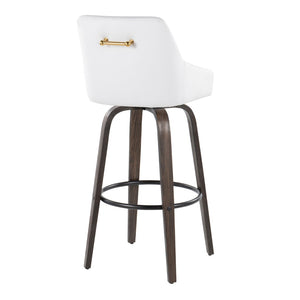 English Elm 30" Swivel Barstools Walnut Bentwood Gold Accents Faux Leather Kitchen Island Set B202S01919