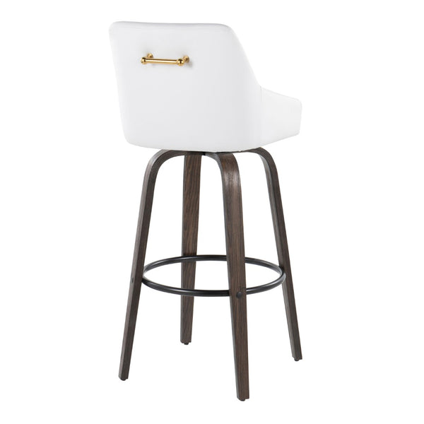 English Elm 30" Swivel Barstools Walnut Bentwood Gold Accents Faux Leather Kitchen Island Set B202S01919