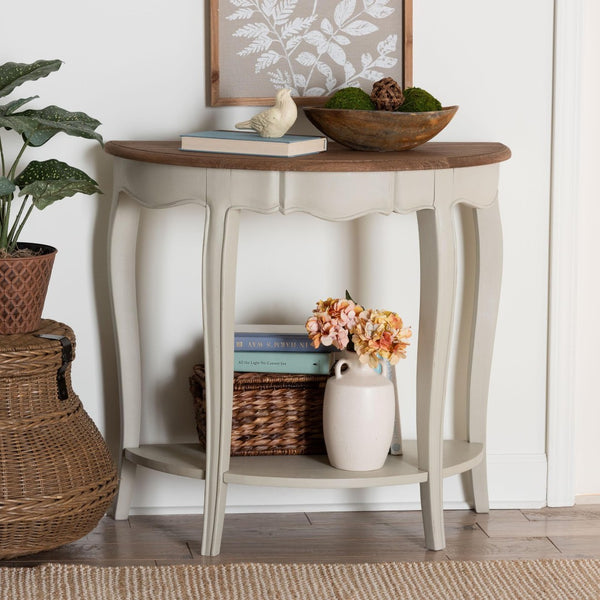 Baxton Studio Baxton Studio Cordelia Console Table - Rustic Two-Tone Farmhouse Design for Elegant Storage Solutions MNT15-White/Natural-ST