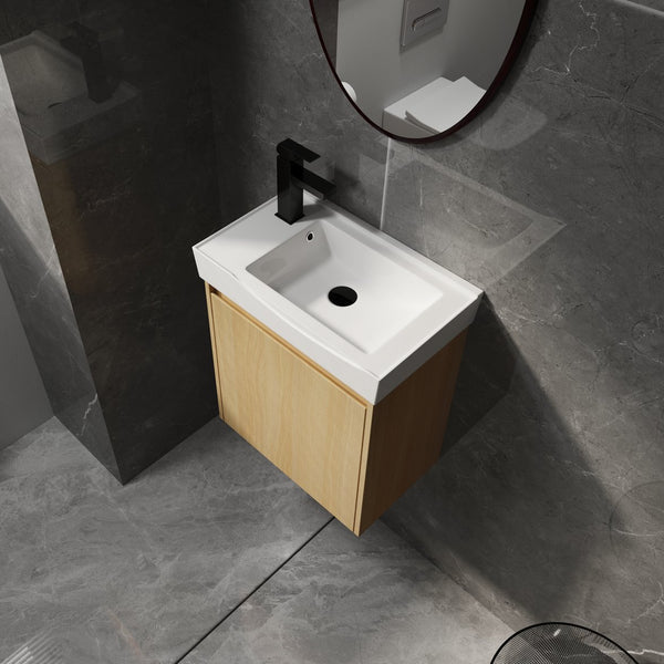 English Elm 20" Wall-Mounted Bathroom Vanity With Ceramic Sink - Stylish Oak Finish, Compact Storage Solution W1972P196394