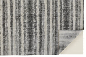 Feizy Rugs Mackay Hand Woven Viscose And Wool Low Pile Striped Rug For Luxurious Modern Home Decor Gray,Ivory,Black Viscose,Wool Mky8824fchl000f00