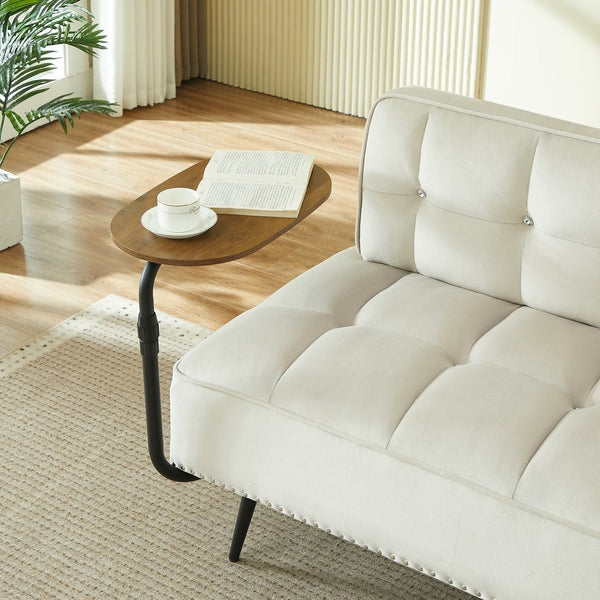 English Elm 54-inch Velvet Tufted Loveseat with Rotating Tray Table Nailhead Trim Compact Seating Beige W1359P438328