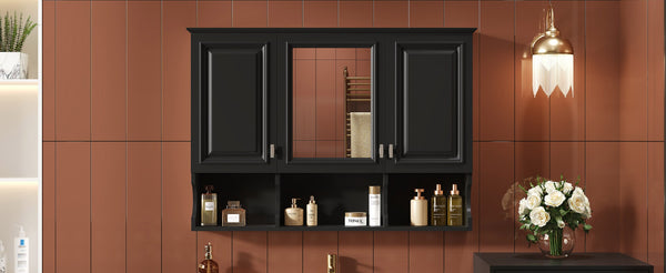 English Elm 3-in-1 Wall Mounted Bathroom Medicine Cabinet with Soft Close Mirror and Towel Bar Black N710P358620B