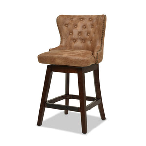 English Elm Jennifer Taylor Home - Holmes Tufted High-Back 360 Swivel Counter Stool in Mid Faux Leather — Handcrafted Comfort & Support Tan+Brown B2719P238380