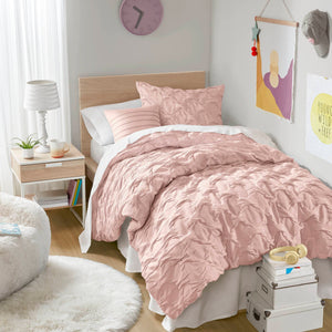 JLA Home Comfort Spaces - Diamond Diamond Pucker Woven Comforter Set with Ruched Ogee Pleat, Crinkle Texture, OEKO-TEX Certified Breathable Luxury Pink AM10-0534