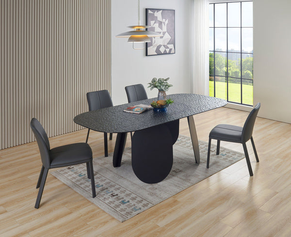 VIG Furniture Modrest Maxine - Modern Hammered Grey Glass Rectangular Dining Table VGYF-DT9002