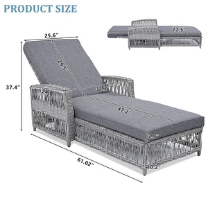 English Elm Go Outdoor Wicker Chaise Lounge Recliner with Ergonomic Armrests and Thick Cushion for Patio Grey N704P248780E