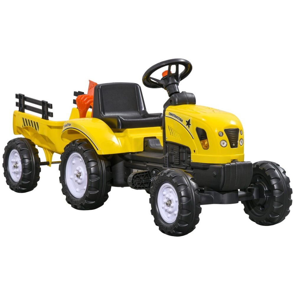 English Elm Aosom Kids Pedal Tractor with Rear Trailer Shovel Rake and Horn for Backyard Fun W2225P217065